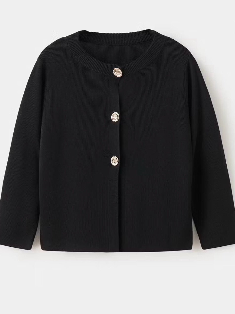 Mango Black Knit Cardigan With Gold-Tone Accent Buttons
